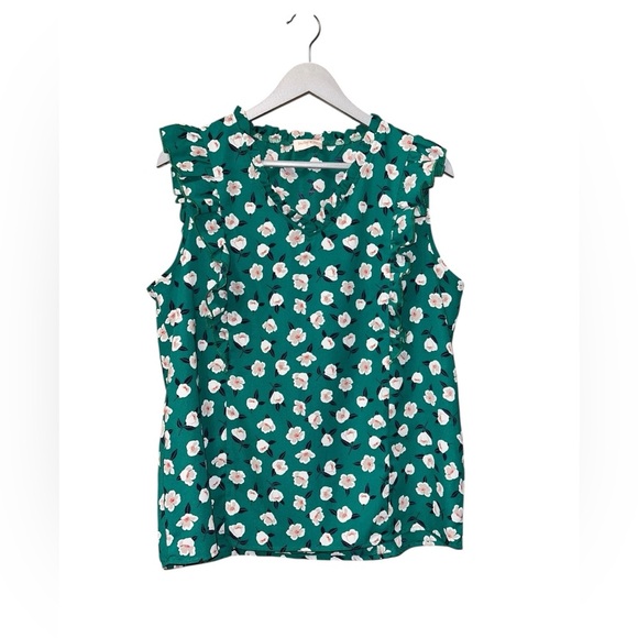 Hailey & Co. Green Floral Sleeveless Blouse – Size Large - Picture 1 of 4